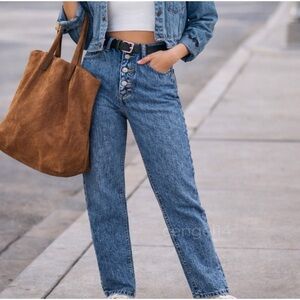 Lee Vintage 80s Acid Wash High Rise Mom Jeans USA Made Button Fly 27